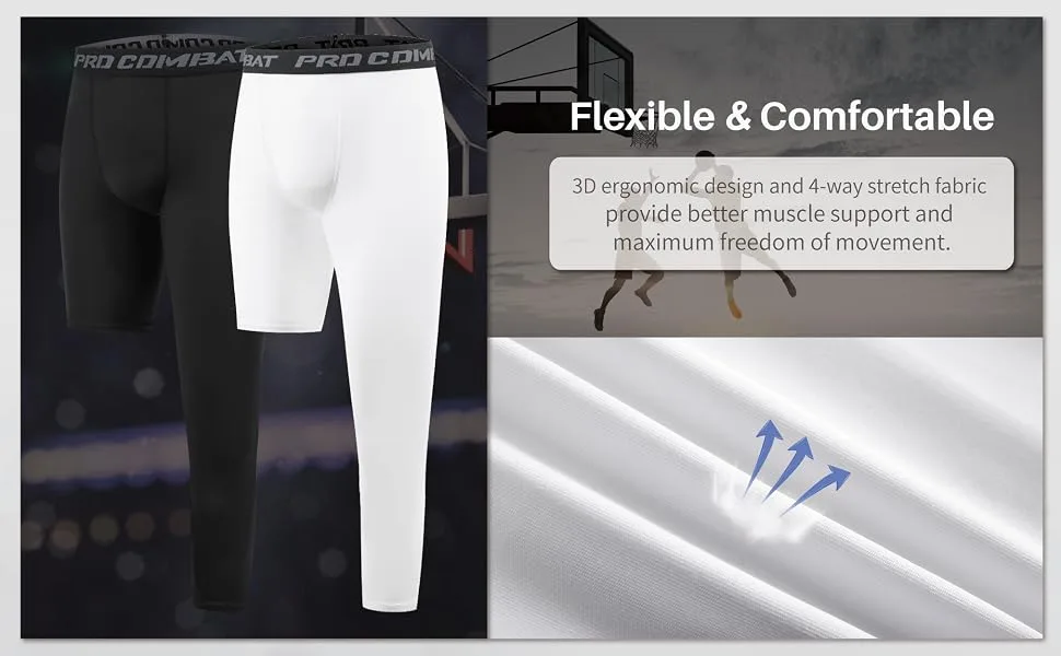 Koalarun One Leg Compression Tights Full Length for Basketball Single Leg Long Pants Sports Base Layer Leggings 1-2 Pack White - Left Long + Right Short Small - Breathable And Comfortable Compression Leggings
