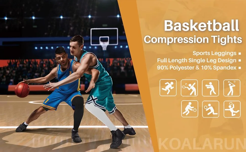 Koalarun One Leg Compression Tights Full Length for Basketball Single Leg Long Pants Sports Base Layer Leggings 1-2 Pack White - Left Long + Right Short Small - Single Leg Full Length Compression Pants for Basketball