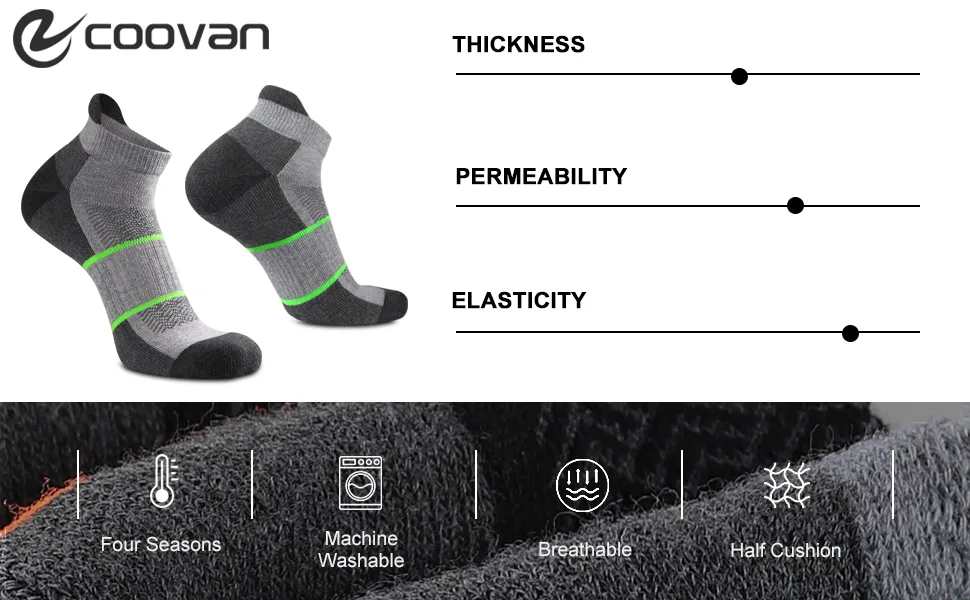 COOVAN Mens Ankle Socks Athletic Tab Running Low Cut 6 Pairs Breathable Cushion Sock with Ankle Support 6 Pack White - product information 2