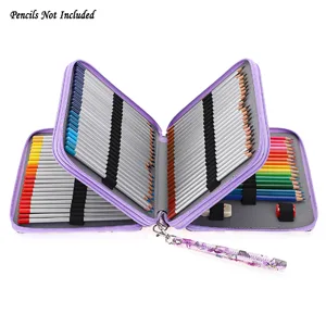 BTSKY Colored Pencil Case- 120 Slots Pencil Holder Pen Bag Large Capacity Pencil Organizer with Handle Strap Handy Colored Pencil Box with Printing Pattern (Purple Flower) - product information 2
