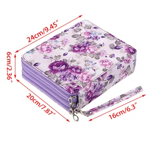BTSKY Colored Pencil Case- 120 Slots Pencil Holder Pen Bag Large Capacity Pencil Organizer with Handle Strap Handy Colored Pencil Box with Printing Pattern (Purple Flower) - product information 3