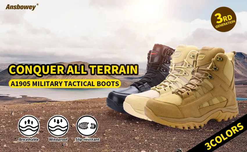 Ansbowey Men's Military Tactical Boots Lightweight Outdoor Hiking Backpacking Boots 13 A1905 Brown 6" Ykk Side Zip - ANSBOWEY