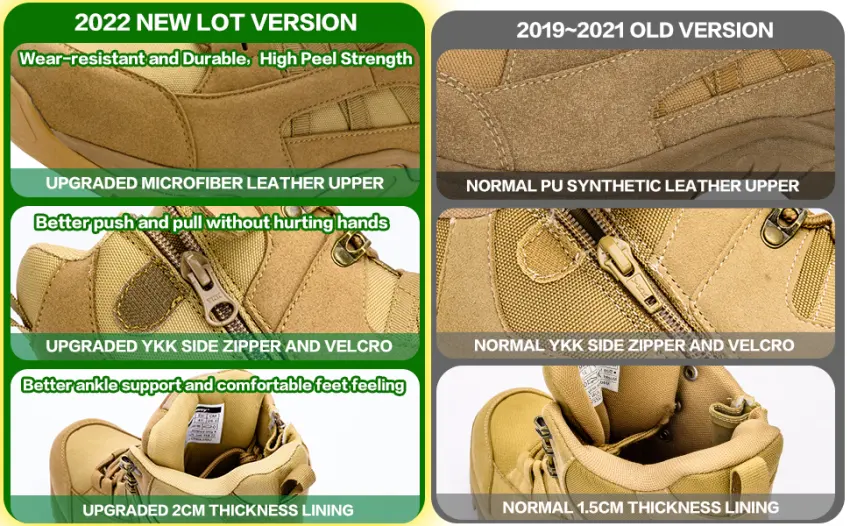 Ansbowey Men's Military Tactical Boots Lightweight Outdoor Hiking Backpacking Boots 13 A1905 Brown 6" Ykk Side Zip - NEW QUALITY UPGRADE IN 2022