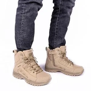 Ansbowey Men's Military Tactical Boots Lightweight Outdoor Hiking Backpacking Boots 13 A1905 Brown 6" Ykk Side Zip - sand