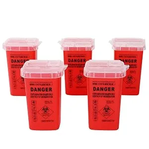 DOWEI Sharps Disposal Container 5 Pack Biohazard Needle Disposal Container 1 Quart Size for Supplies Accessories - Sharps Box