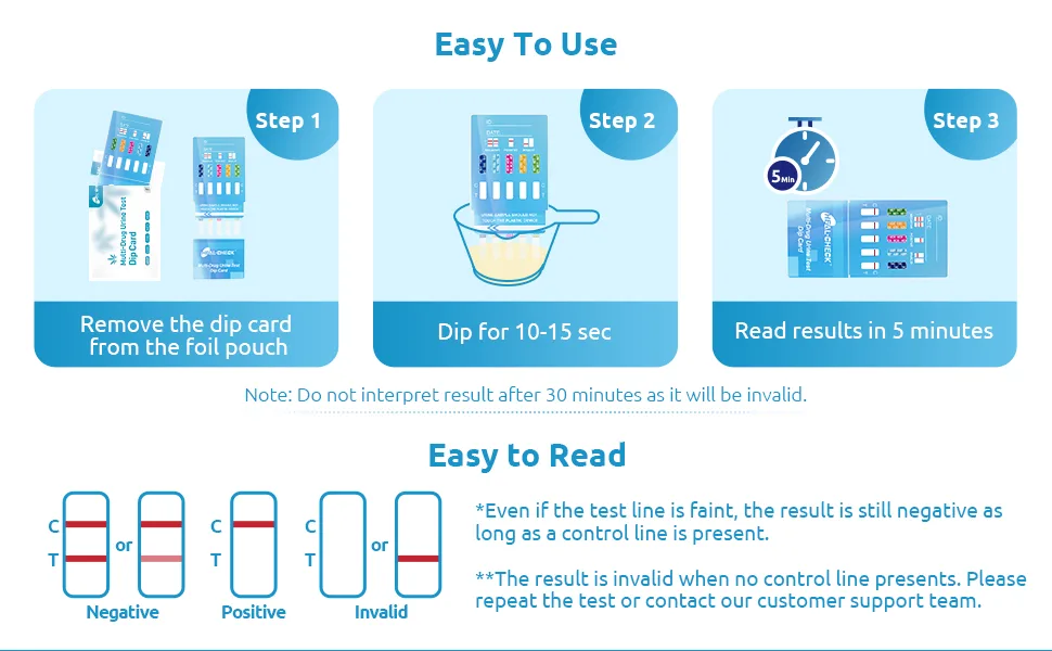 Multi-Drug Urine Test Screen Dip Card 5 Panel at Home Instant Drug Tests Kit-5 Pack - Easy to Use