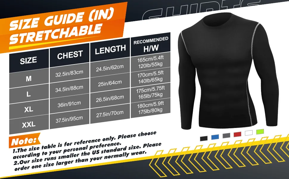 Hicarer 6 Pack Men's Athletic Compression Shirts Dry Athletic Workout Running Shirts Long Sleeve Top Sport Shirts Multicolor XX-Large - product information 2