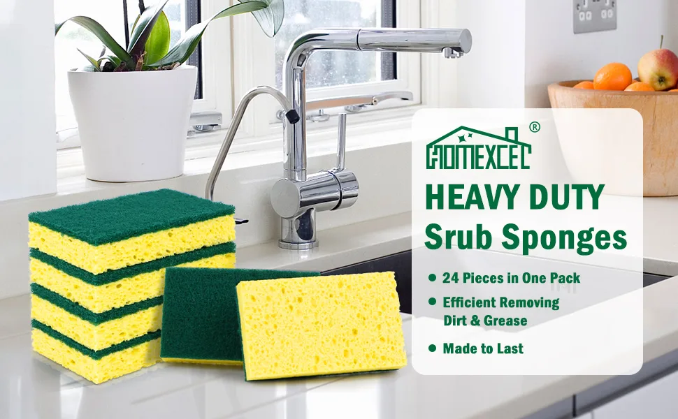 Heavy Duty Scrub Sponges Kitchen 24pcs Dual Side Cleaning Dish Sponges for Non-Coated Cookware Pocelain Bakeware and More Heavy Duty-24 24 Count - product information 1