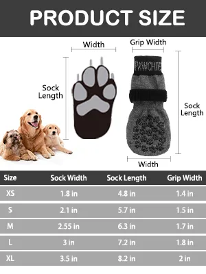 PAWCHIE Anti-Slip Dog Socks for Hardwood Floor with Strap Indoor Non Skid Knit Paw Protector Traction Control Grey Large (4 Count) - product information 2