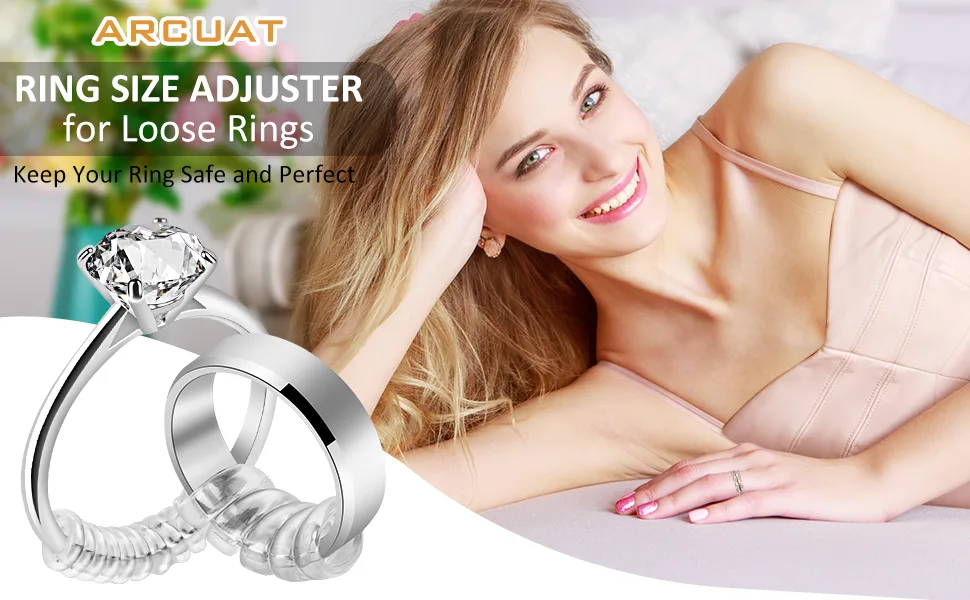 ARCUAT Ring Sizer Adjuster for Loose Rings 12 Pack 4 Sizes Invisible Clear Silicone Ring Guard for Women Men Ring Resizer Tightener Spacer Fitter for Too Big Ring Make Ring Smaller without Resizing - ring adjuster a+1
