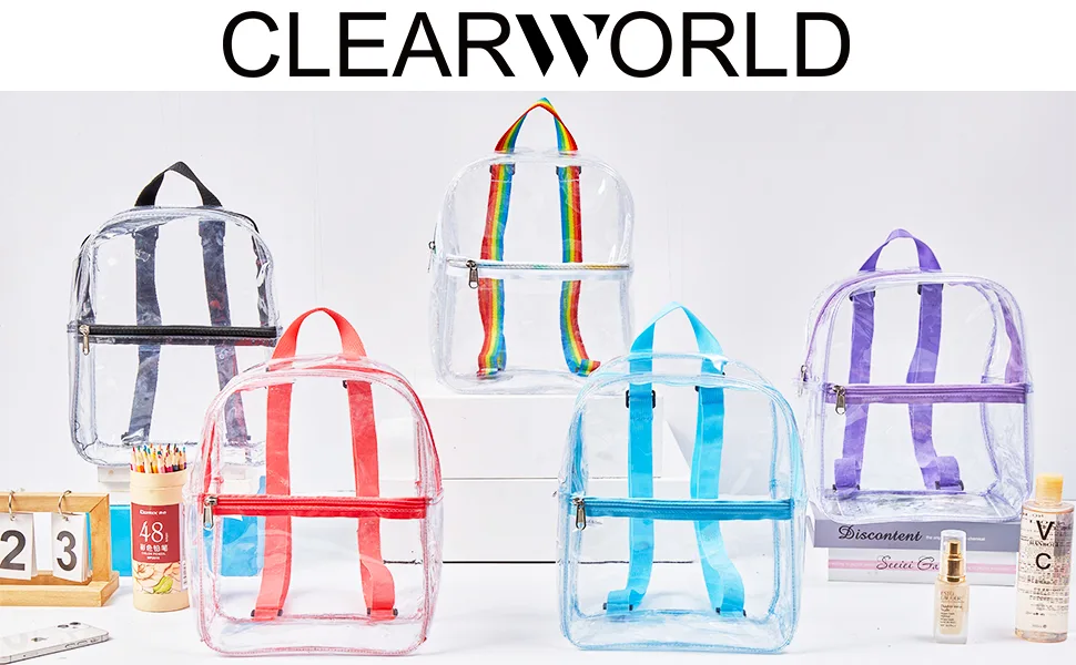 Clear Backpack Stadium Approved Heavy Duty Cold-Resistant Transparent PVC Backpack with Work Security Travel & Stadium(Pink) - clear backpack