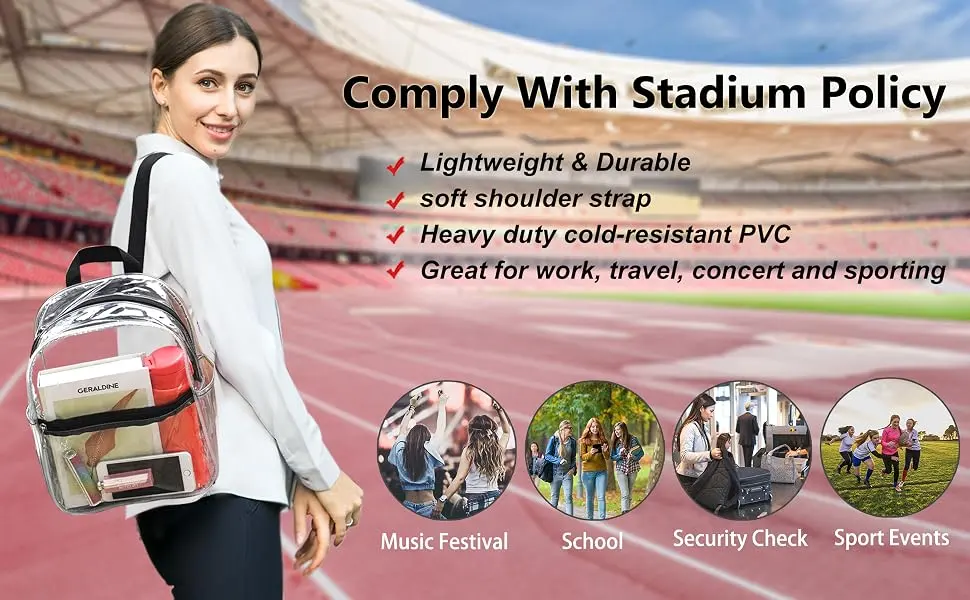 Clear Backpack Stadium Approved Heavy Duty Cold-Resistant Transparent PVC Backpack with Work Security Travel & Stadium(Pink) - clear bag