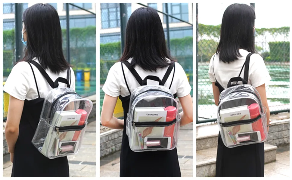 Clear Backpack Stadium Approved Heavy Duty Cold-Resistant Transparent PVC Backpack with Work Security Travel & Stadium(Pink) - mini school transparent backpack