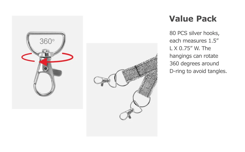 80 Pack Silver Lanyard Swivel Snap D Ring Hooks for Crafts and Purse Hardware (1.5 L X 0.75 W) - product information 4