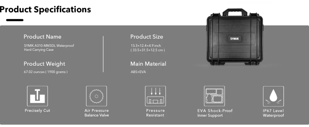 SYMIK A310-MM3DL Dual Layer Waterproof Hard Carrying Case for DJI Mini 3 Pro Drone/Fly More Combo with DJI RC or RC-N1 Remote Fits Tablet Holder Landing Pad iPad Rugged Professional Case - SYMIK A310-MM3DL Dual Layer Waterproof Hard Carrying Case for DJI Mini 3 Pro Drone/Fly More Combo