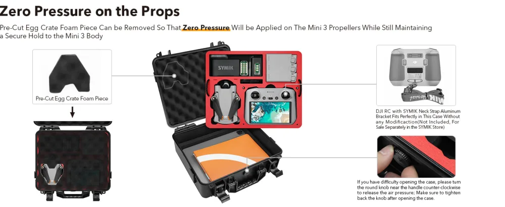 SYMIK A310-MM3DL Dual Layer Waterproof Hard Carrying Case for DJI Mini 3 Pro Drone/Fly More Combo with DJI RC or RC-N1 Remote Fits Tablet Holder Landing Pad iPad Rugged Professional Case - SYMIK A310-MM3DL Dual Layer Waterproof Hard Carrying Case for DJI Mini 3 Pro Drone/Fly More Combo