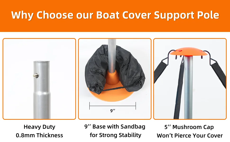 Tuszom Boat Cover Support Pole 2 Pack with Straps Storage Bag Sandbag - boat cover support pole