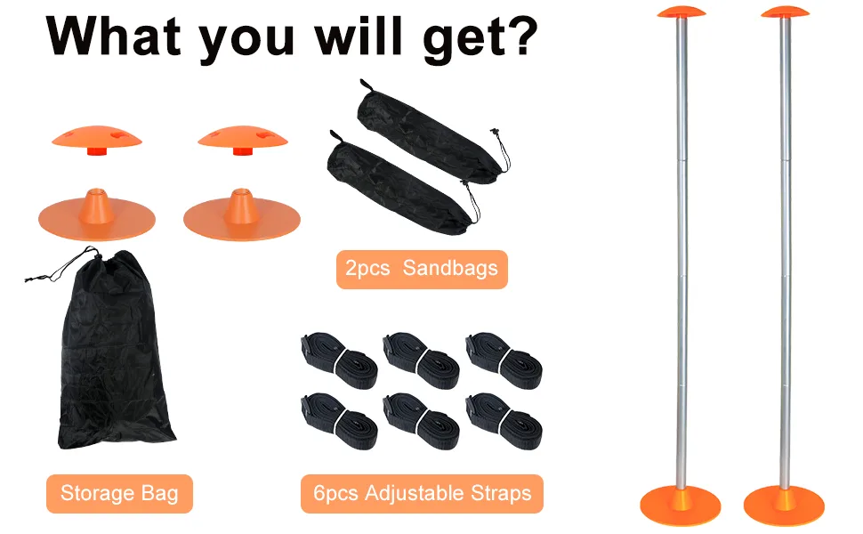 Tuszom Boat Cover Support Pole 2 Pack with Straps Storage Bag Sandbag - What you will get