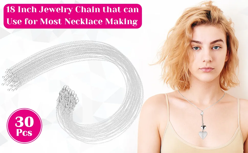 selizo 30 Pack Necklace Chains Bulk for Jewelry Making Bulk Necklace Chains Silver Plated Cable Chains for Jewelry Making 1.2 mm (18 Inches) - Chain Necklace