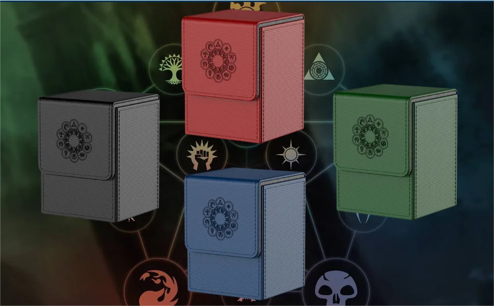 MIXPOET Deck Box compatible with MTG Cards Trading Card Case with 2 Dividers per Holder Large Size for 100+ Cards - The Elementals (Green) - Trading Card Case