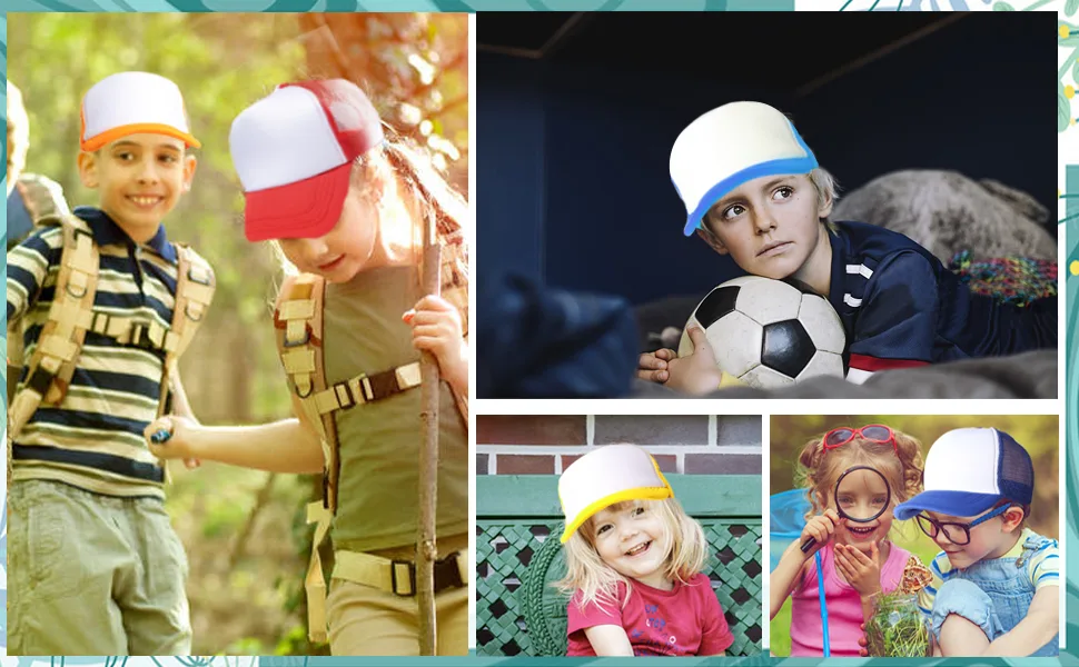 6 Pack Kids Mesh Trucker Hat DIY Sublimation Blank Baseball Hat Cap Adjustable Sports Outdoor Snapback Sun Hat Trucker Cap 6pack-red White - product information 3