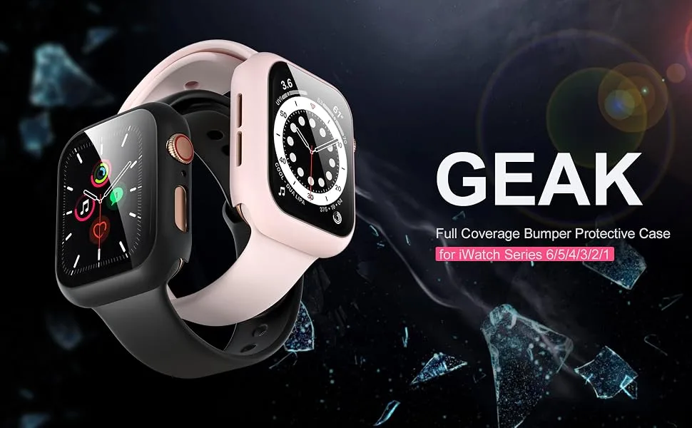 GEAK 2 Pack Hard PC Case Compatible with Apple Watch Case 38mm Full Coverage Bumper Protective Case with Screen Protector for iWatch Series 3/2/1 Black/Pink 38 mm Black/Pink - gai1