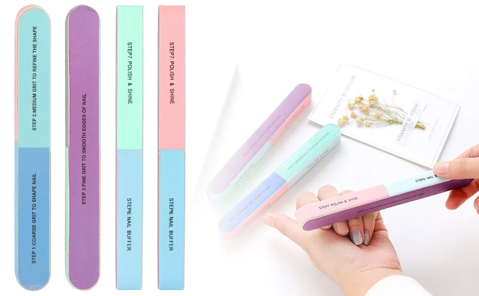 12 Pieces 7 Way Nail File and Buffer Block Professional Nail Buffering Files 7 Steps Washable Emery Boards for Acrylic Nails 12 Packs - product information 1