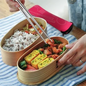 8 Pieces Flatware Sets Knife Fork Spoon Chopsticks SENHAI 2 Pack Rustproof Stainless Steel Tableware Dinnerware with Carrying Case for Traveling Camping Picnic Working Hiking(Green Pink) - product information 7