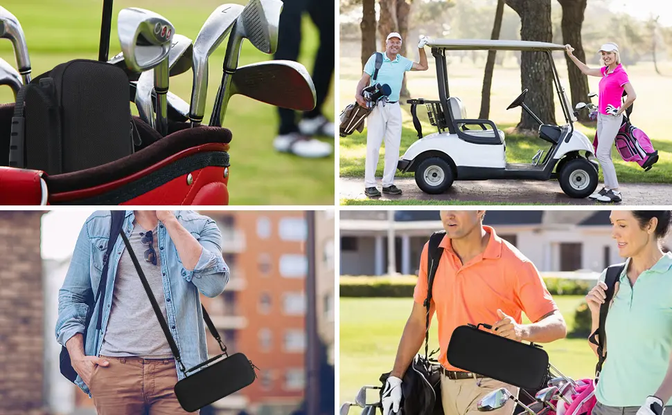 BOVKE Carrying Case Compatible with Bushnell Wingman Golf GPS Bluetooth Speaker Extra Mesh Pocket for Charging Cables and Accessories Black A_Black (+ Belt) - Multiple ways of using