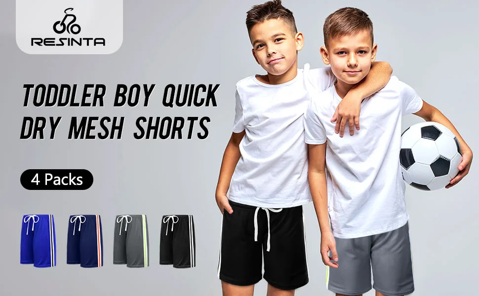 Resinta 4 Pack Toddler Boy Mesh Active Shorts Quick Dry Athletic Performance Basketball Shorts 3T Black Gray Navy Royal Blue - product information 1