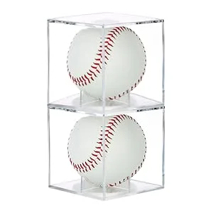 TERDEWE 2 Pack Stackable Baseball Display Case UV Protected Acrylic Baseball Boxes for Display Clear Display Case Baseball Cube Memorabilia Display Protector Official Baseball Autograph Display Case - Base ball display