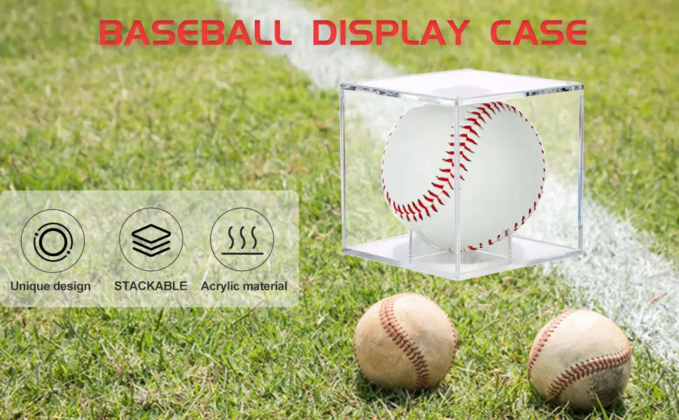 TERDEWE 2 Pack Stackable Baseball Display Case UV Protected Acrylic Baseball Boxes for Display Clear Display Case Baseball Cube Memorabilia Display Protector Official Baseball Autograph Display Case - Baseball display case