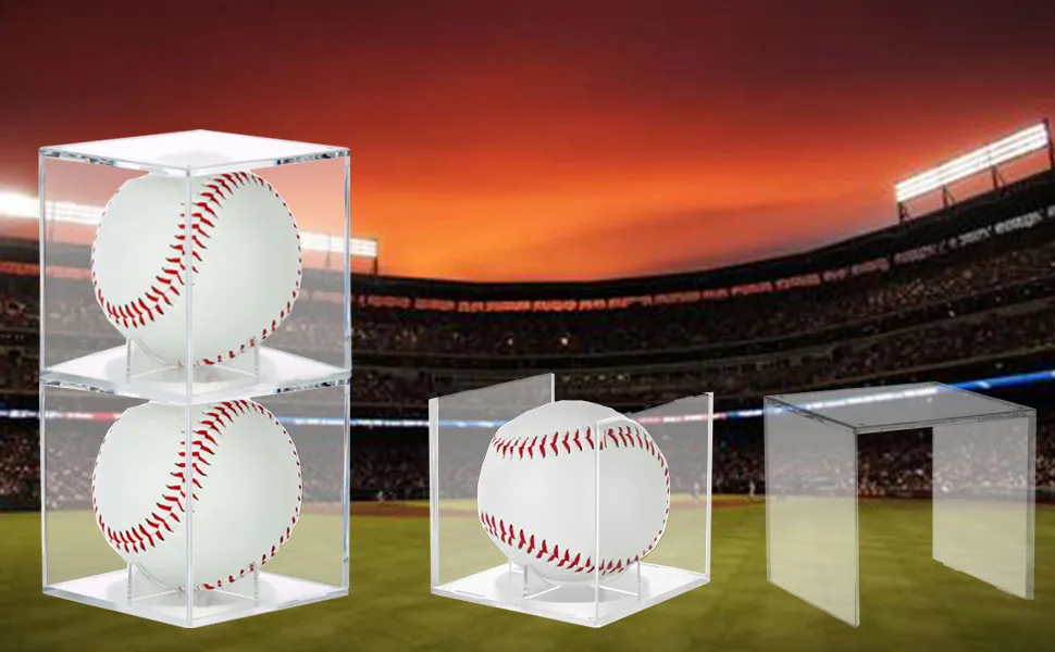 TERDEWE 2 Pack Stackable Baseball Display Case UV Protected Acrylic Baseball Boxes for Display Clear Display Case Baseball Cube Memorabilia Display Protector Official Baseball Autograph Display Case - display case