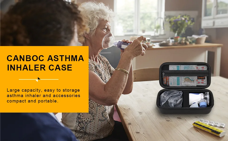 Canboc Hard Travel Case for Portable Nebulizer Machine for Adults and Kids Handheld Nebulizer Bag Mesh Pocket fit Medication or Other Essentials Black (Case Only) - Handheld Inhaler Nebulizer case