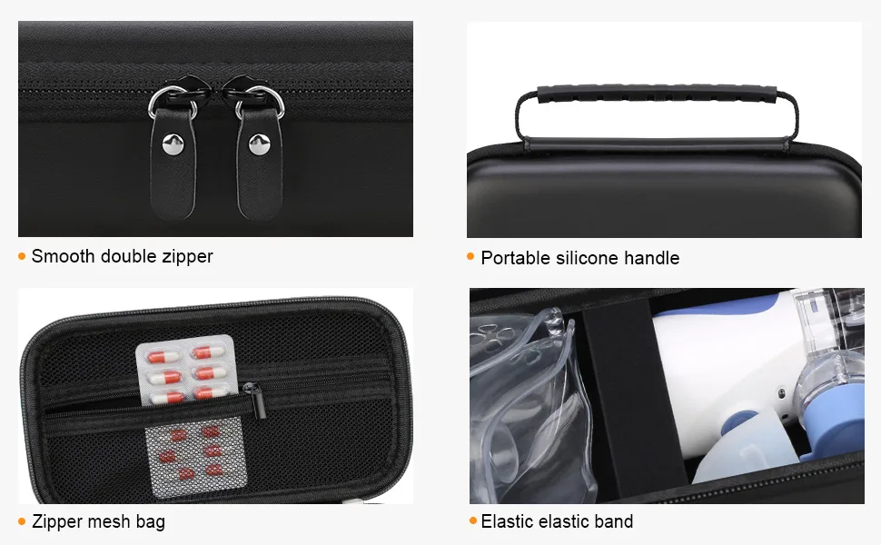 Canboc Hard Travel Case for Portable Nebulizer Machine for Adults and Kids Handheld Nebulizer Bag Mesh Pocket fit Medication or Other Essentials Black (Case Only) - Inhaler case