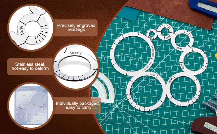 Leather Cutting Tools Corner Cutting Ruler Metal Circle Template Leather Corner Punch Round Leather Corner Cutting Ruler for Leather Projects LeatherCraft DIY Tool (Basic Style 1 Pack) - product information 2