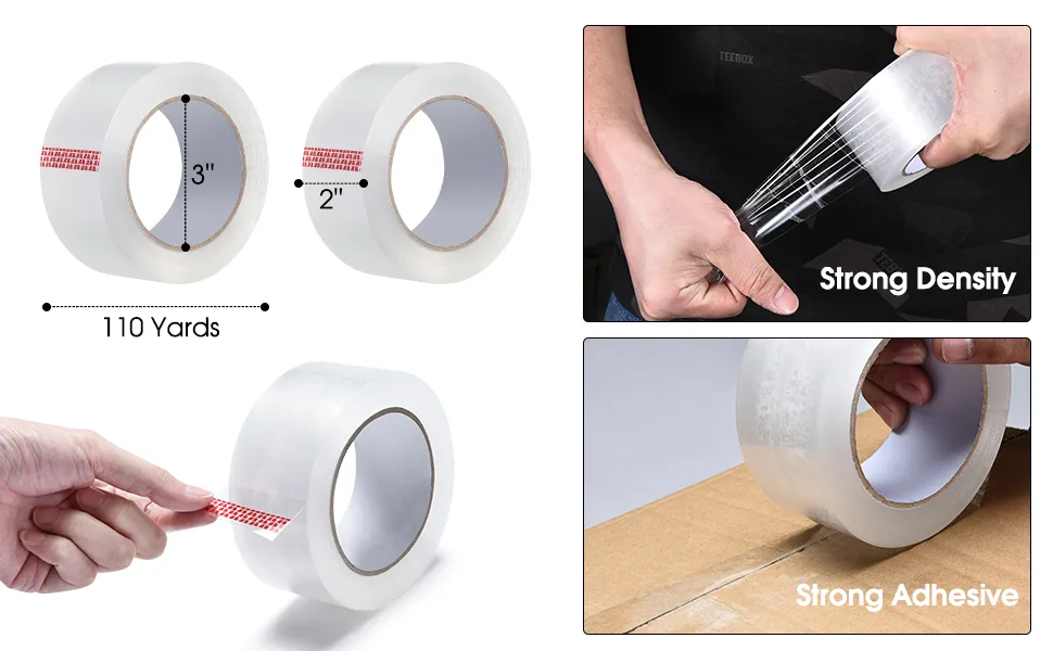Clear Packing Tape 2 Inch Wide 2.0mil Thickness 110 Yard Per Roll Pack of 6 Rolls 6-Pack 110Yd 2inch - pacificmailer_packingtapesize