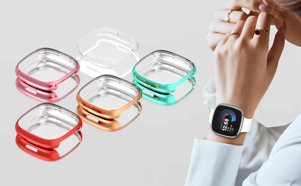 12 Pack Case for Fitbit Versa 4/Fitbit Sense 2 with Screen Protector Haojavo Soft TPU Full Protective Cover Ultra-Thin Scratch Resistant Slim Fit Plated Bumper for Fitbit Versa 4 Sense 2 Accessories - colorful cases for fitbit sense
