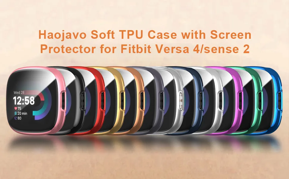 12 Pack Case for Fitbit Versa 4/Fitbit Sense 2 with Screen Protector Haojavo Soft TPU Full Protective Cover Ultra-Thin Scratch Resistant Slim Fit Plated Bumper for Fitbit Versa 4 Sense 2 Accessories - soft tpu case for fitbit versa 4