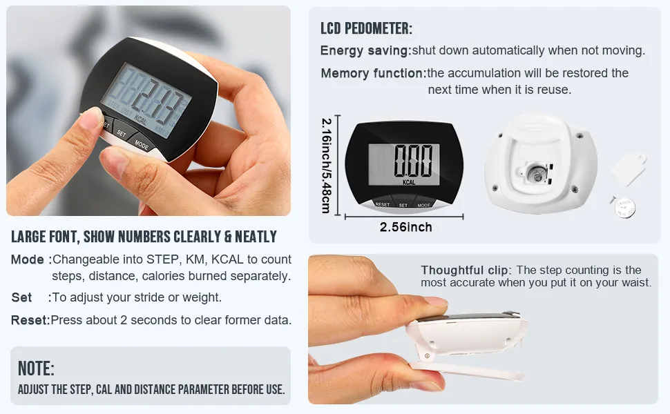 Pedometer Step Counter Walking Running Pedometer Portable LCD Pedometer with Calories Burned and Steps Counting for Jogging Hiking Running Walking 16 - product information 2