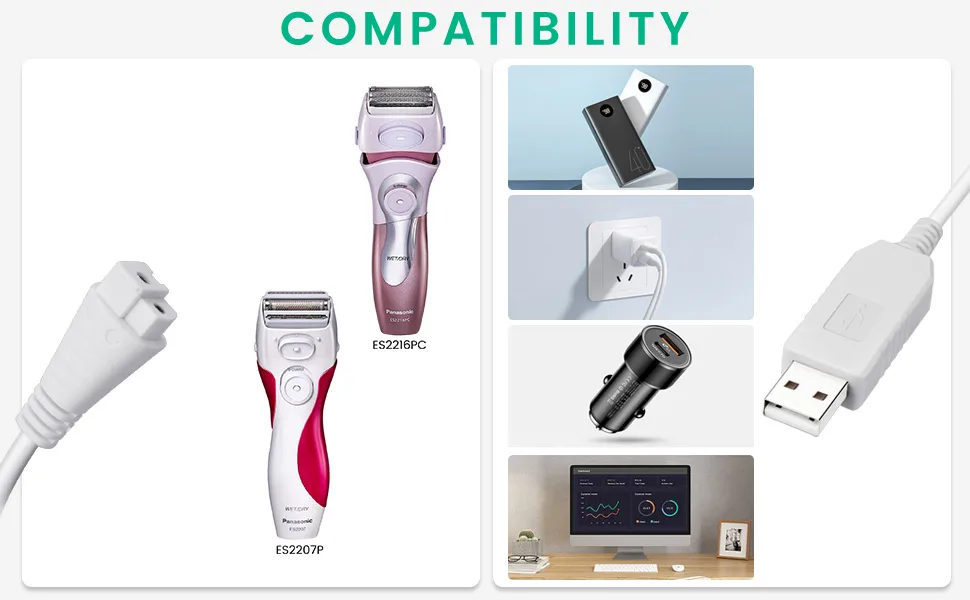 Charger Replacement for Panasonic Shaver ES2216PC/ES2207P Charging Cable for Trimmer with Cleaner Brush 1 pack - Compatibility