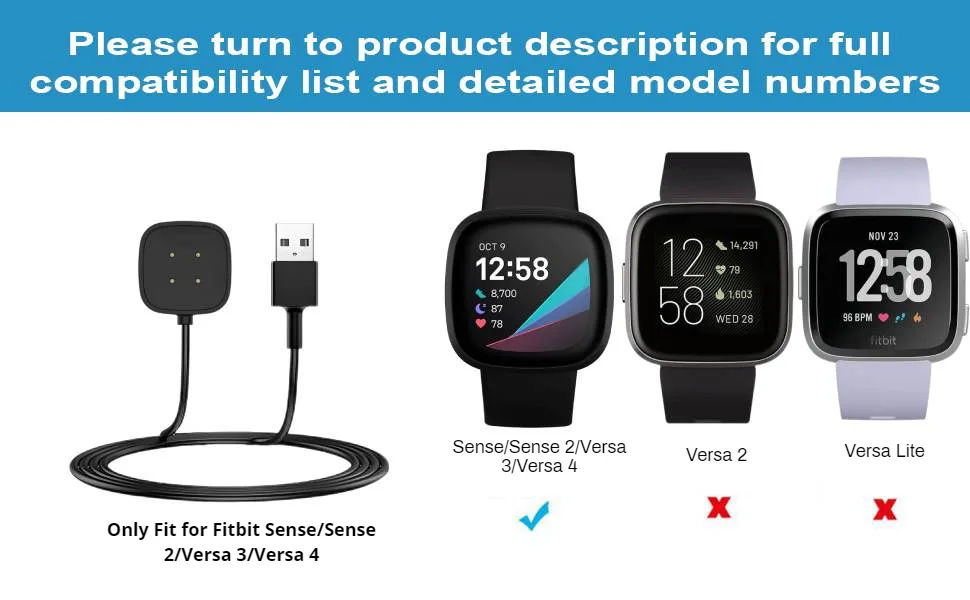 YANZHI Charger for Fitbit Versa 4 / Sense/Versa 3 / Sense 2 (2 Pack/3.3Ft Replacement Fitbit Versa & Sense Charger Charging Cable Upgraded Strong Magnet) Sense and Versa Charging Cable - product information 2