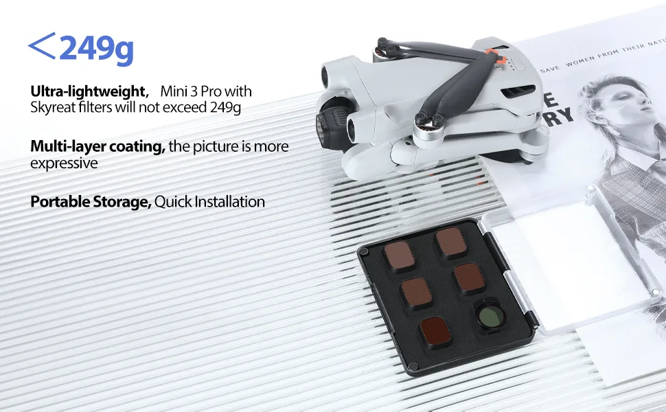 SKYREAT ND Filters Set for DJI Mini 3 / Mini 3 Pro Accessories 6 Pack-(CPL ND8 ND16 ND32 ND64 ND128) (Plastic Version) - dji mini 3 filters set