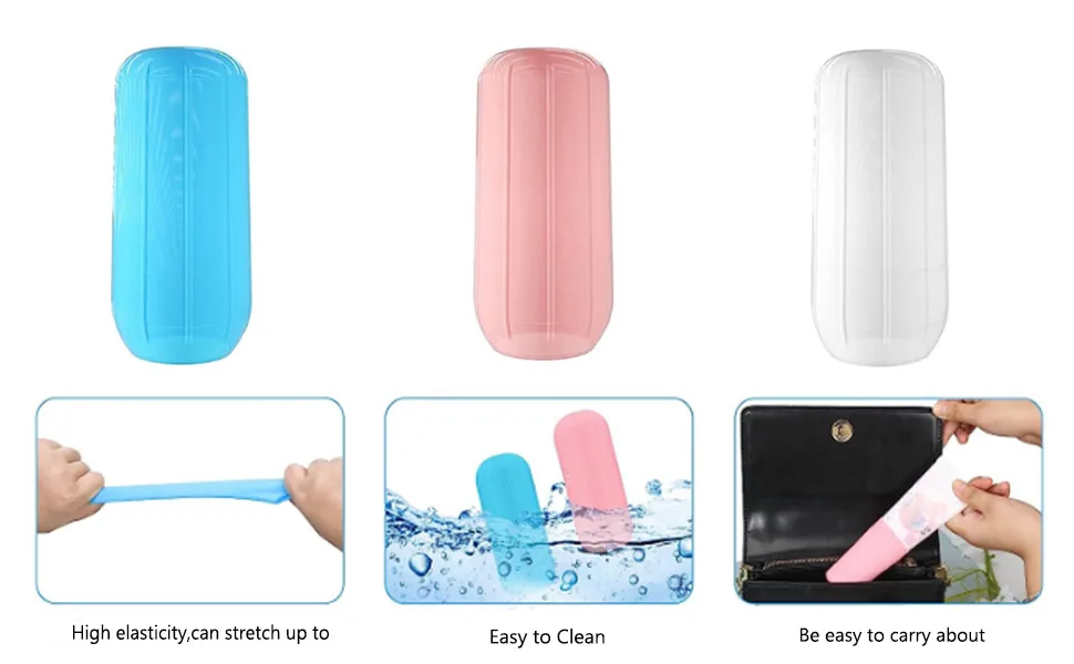 Deacocal 4 Pack Reusable Silicone Travel Accessory Elastic Sleeve for Leak Proofing For Standard and Bulk Travel Sized Toiletries(Pink) - 4 Pack Reusable Silicone Travel Accessory Elastic Sleeve for Leak Proofing