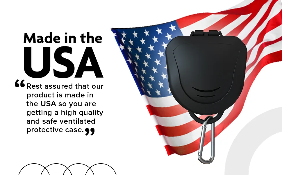 GAME ON Ventilated Protective Mouth Guard Case (Black) - Made in the USA