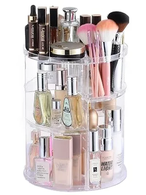 Cq acrylic 360 Degree Rotating Makeup Organizer for Bathroom 4 Tier Adjustable Cosmetic Storage Cases and Make Up Holder Display Cases Clear - product information 2