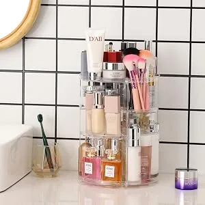 Cq acrylic 360 Degree Rotating Makeup Organizer for Bathroom 4 Tier Adjustable Cosmetic Storage Cases and Make Up Holder Display Cases Clear - product information 4