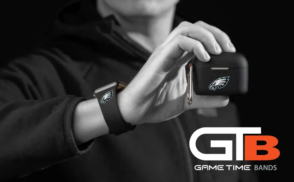 GAME TIME Philadelphia Eagles Engraved Silicone Case Cover Compatible with Apple AirPods Gen 1&2 (Black) - Philadelphia Eagles watch bands