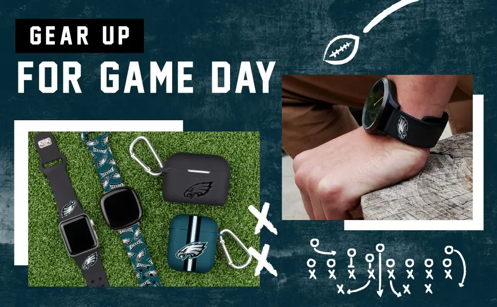 GAME TIME Philadelphia Eagles Engraved Silicone Case Cover Compatible with Apple AirPods Gen 1&2 (Black) - Philadelphia Eagles watch bands