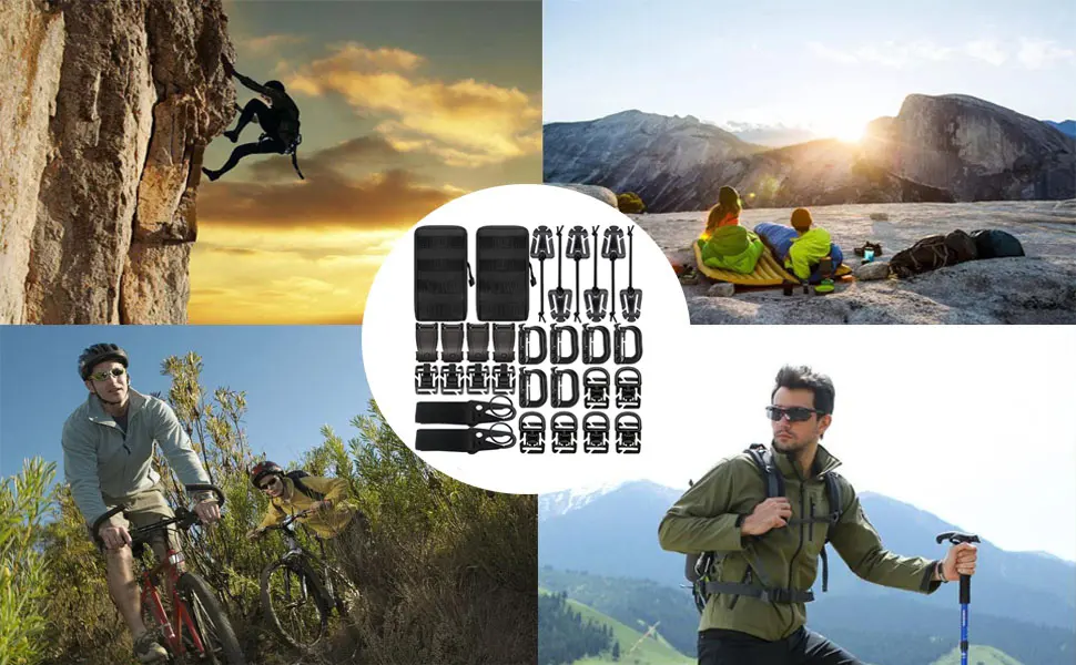 Createy Attachments for 1" Webbing Molle Bag Tactical Backpack Vest Belt Molle Accessories Kit with Molle Pouches D-Ring Grimloc Locking Gear Clip Web Dominator Elastic Strings Buckle Pack of 30 Black - molle pouch accessories